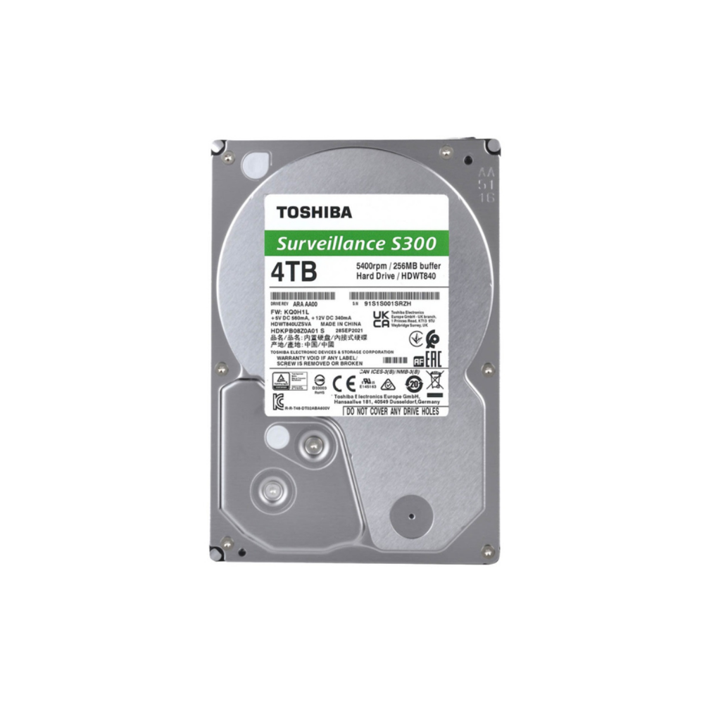 Disco Duro Toshiba S300 4TB 3.5" SATA 5400RPM CCTV 64Cam Bulk (HDWT840UZSVA)