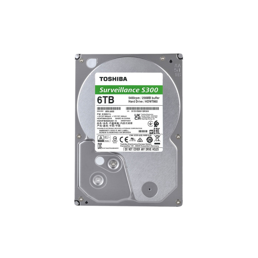 Disco Duro Toshiba S300 6TB 3.5" SATA 5400RPM CCTV 64Cam Bulk (HDWT860UZSVA)