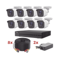 Kit TurboHD 1080p Lite con DVR de 8 Canales, 8 Cámaras Bala Metálicas 1080p, Incluye 8 Cables de 20 Metros y 2 Fuentes de 4 Canales