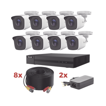 Kit TurboHD 1080p Lite con DVR de 8 Canales, 8 Cámaras Bala Metálicas 1080p, Incluye 8 Cables de 20 Metros y 2 Fuentes de 4 Canales