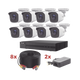 Kit TurboHD 1080p Lite con DVR de 8 Canales, 8 Cámaras Bala Metálicas 1080p, Incluye 8 Cables de 20 Metros y 2 Fuentes de 4 Canales