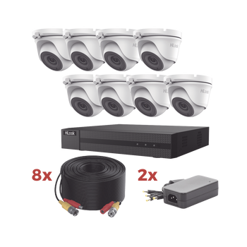 Kit TurboHD 1080p Lite con DVR de 8 Canales, 8 Cámaras Turret Metálicas 1080p, Incluye 8 Cables de 20 Metros y 2 Fuentes de 4 Canales