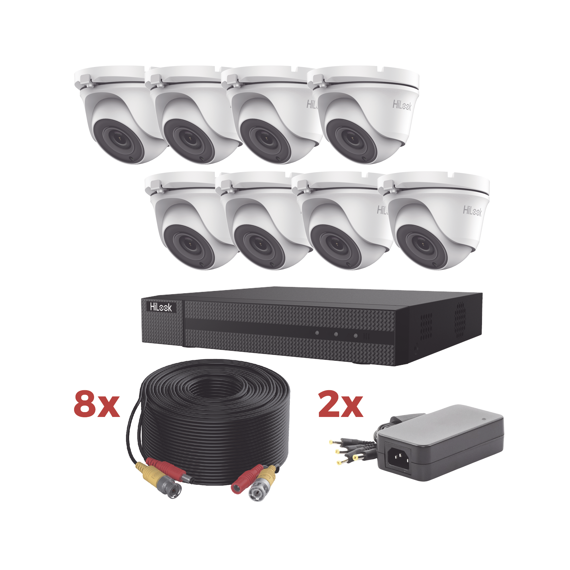 Kit TurboHD 1080p Lite con DVR de 8 Canales, 8 Cámaras Turret Metálicas 1080p, Incluye 8 Cables de 20 Metros y 2 Fuentes de 4 Canales