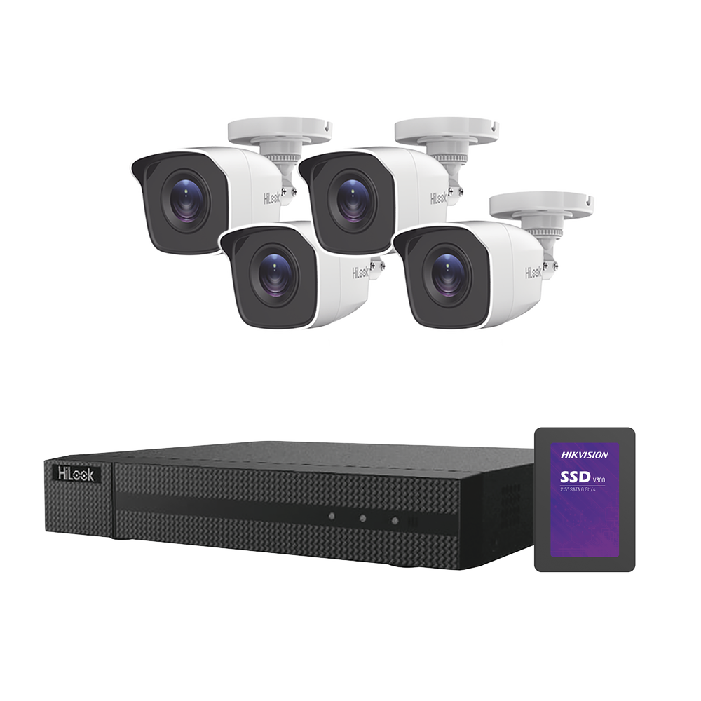 KIT TurboHD 1080p + SSD de 1 TB (1024 GB) / DVR 4 canales / 4 Cámaras Bala de Metal / Fuente de Poder / Accesorios de Instalación