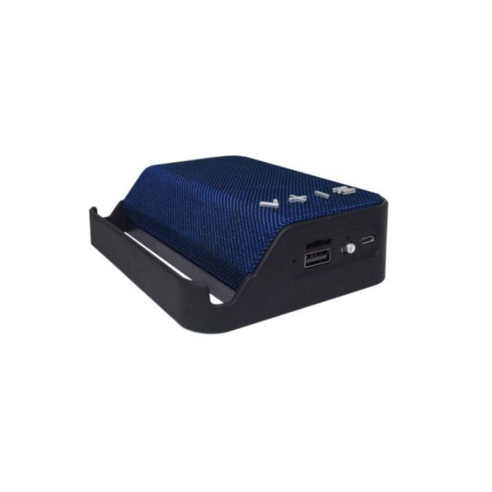 Bocina Highlink Handle color azul Bluetooth 4.2 lector memorias USB y SD batería 800mAh con soporte para colocar celular