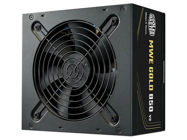 Fuente de Poder Cooler Master MWE Negro 850W 80 PLUS Gold Velocidad Ventilador 2400 RPM Dimensiones 140x150x86 mm ATX 12V Ver. 3.1 NO MODULAR