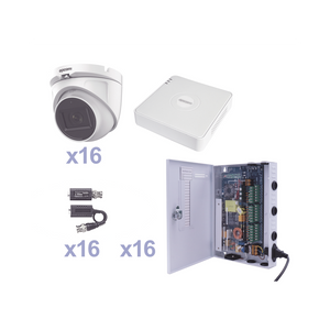 KIT TurboHD 1080p Lite / DVR 16 Canales / 16 Camaras Eyeball  Exterior ( 2.8mm) / Transceptores / Conectores / Fuente de Poder Profesional