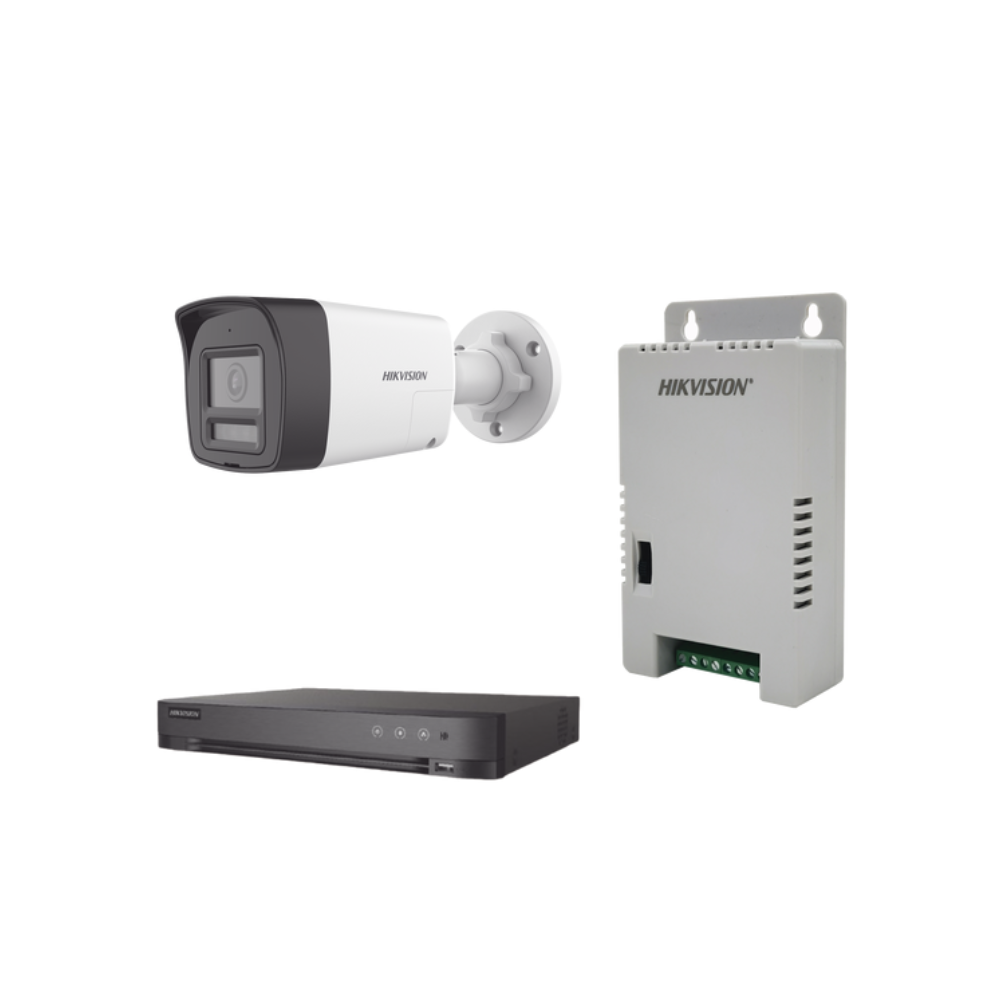 Kit Audio Bidireccional TurboHD 1080p, DVR 4 Canales, 4 Cámaras Bala (Exterior) con Bocina y Micrófono Integrado, 1 Fuente de Poder, Accesorios