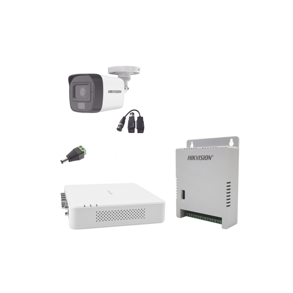 KIT TurboHD 1080p, DVR 8 Canales con Audio por Coaxitron, 8 Camaras con Microfono Integrado 101° Vision, Luz Blanca + IR Vision Nocturna, Transceptores, Conectores, Fuente de Poder Profesional