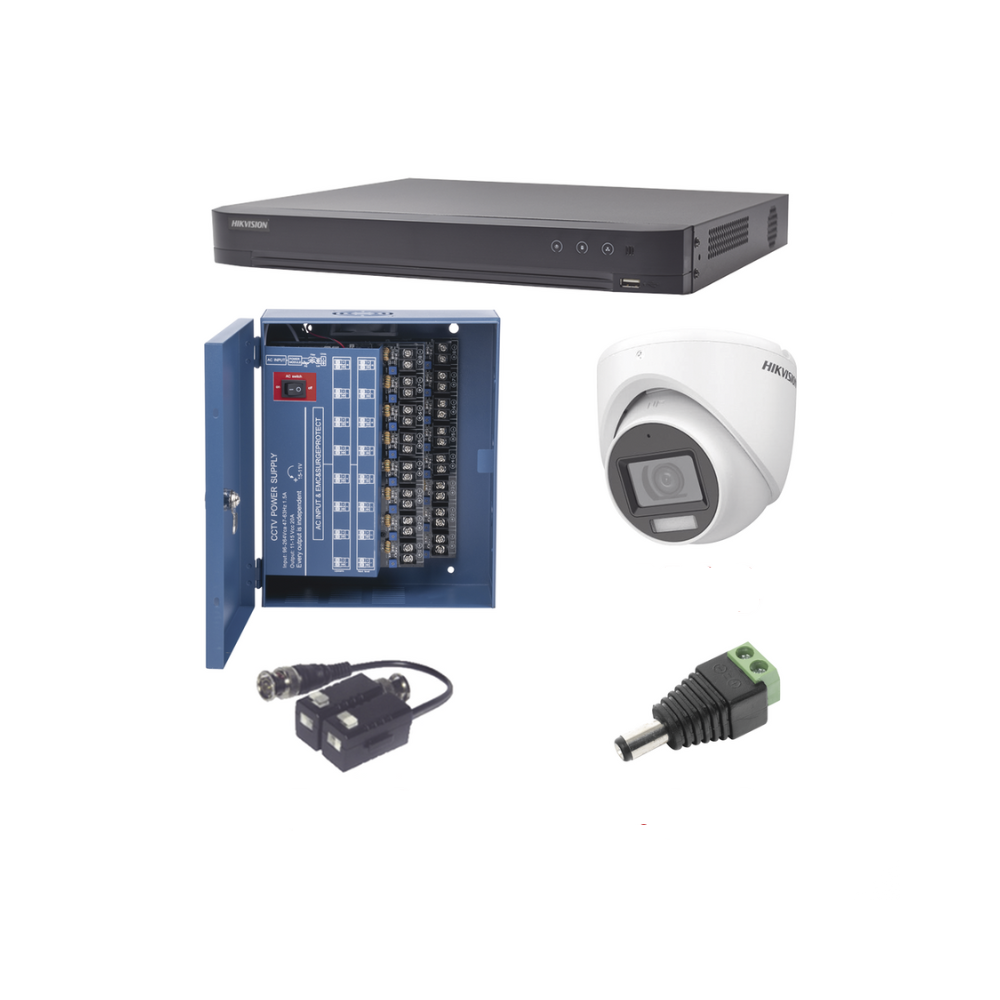 Kit TurboHD 1080p con DVR de 16 Canales, 16 Cámaras Turret con Audio Integrado (Exterior 2.8 mm), Transceptores, Conectores y Fuente de Poder Profesional
