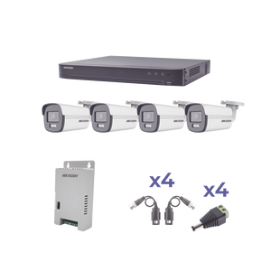 KIT COLORVU TURBOHD 1080p / DVR 4 Canales / 4 Camaras Bala (exterior) lente 2.8mm / Fuente de poder profesional / Transceptores de video y Accesorios de corriente