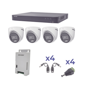 KIT COLORVU TURBOHD 1080p / DVR 4 Canales / 4 Camaras eyeball (exterior) lente 2.8mm / Fuente de poder profesional / Transceptores de video y Accesorios de corriente