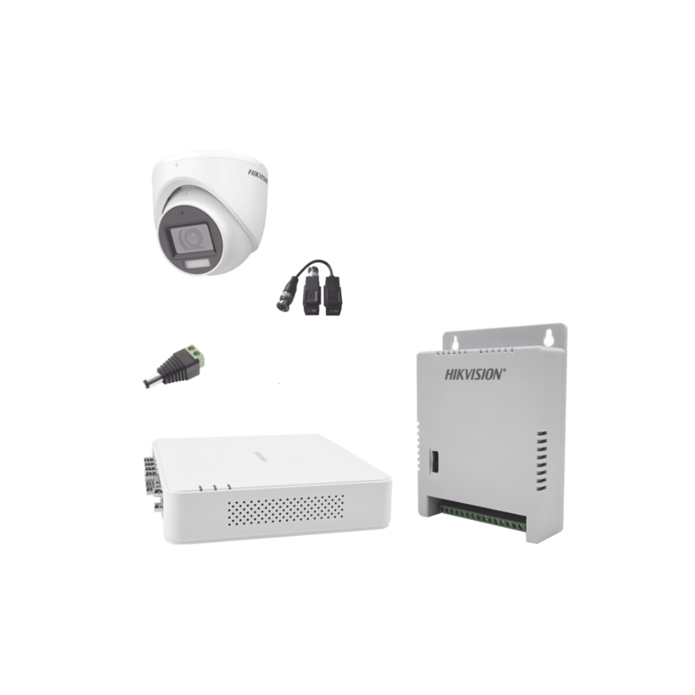 Kit TurboHD 1080p con DVR de 8 Canales con Audio por Coaxitron, 8 Camaras con Microfono Integrado 106° Vision, Luz Blanca + IR Vision Nocturna, Transceptores, Conectores y Fuente de Poder Profesional