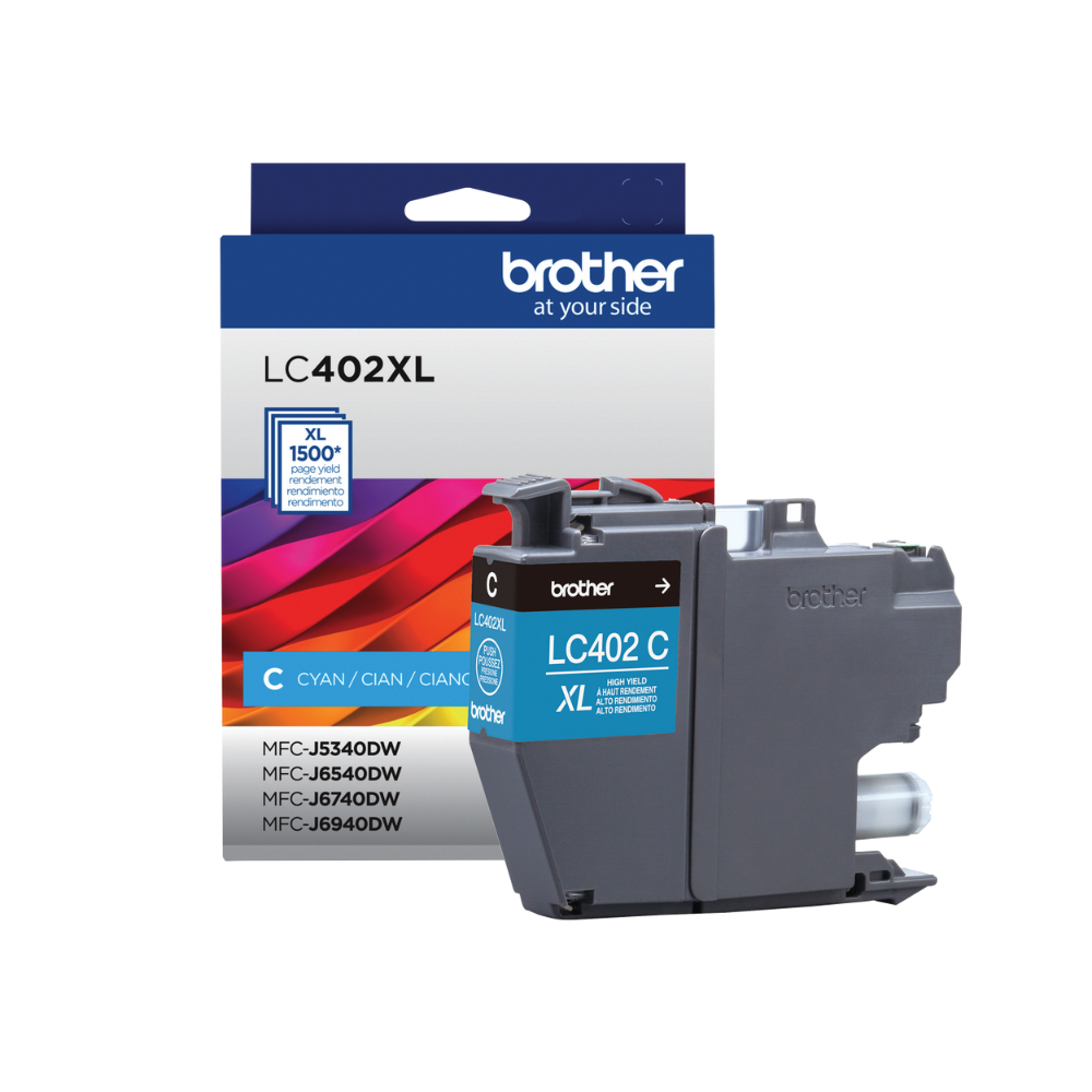 Tinta Brother LC402XLC Cyan Para MFC-J5340DW / MFC-J6540DW / MFC-J6940DW — Rendimiento 1,500 Páginas