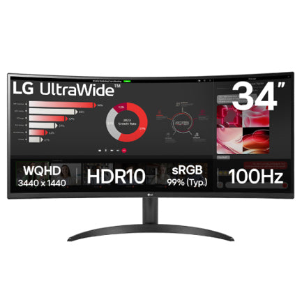 Monitor LG 34 pulgadas Curvo UltraWide QHD VA 3440x1440 100Hz HDMI DP 1 year de garantia