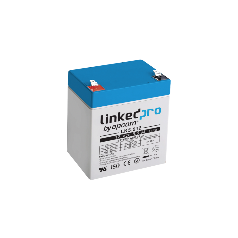 Batería Epcom LK5.512, 12V 5.5Ah, Tecnología AGM-VRLA, para Equipos Electrónicos, Alarmas y Video Vigilancia, Incluye Adaptador