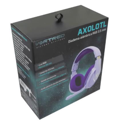 Diadema Vortred Axolotl Gamer Inalámbrica RGB 3.5mm Morado