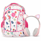 Kit Perfect Choice De Mochila Brooklyn Flores Y Audífonos Catto Color Rosa