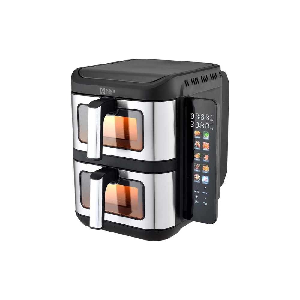 Freidora de Aire Doble Mirati 11 Litros 2 Canastillas 5.5L con Ventana Panel Retráctil 1800W 60°C a 200°C