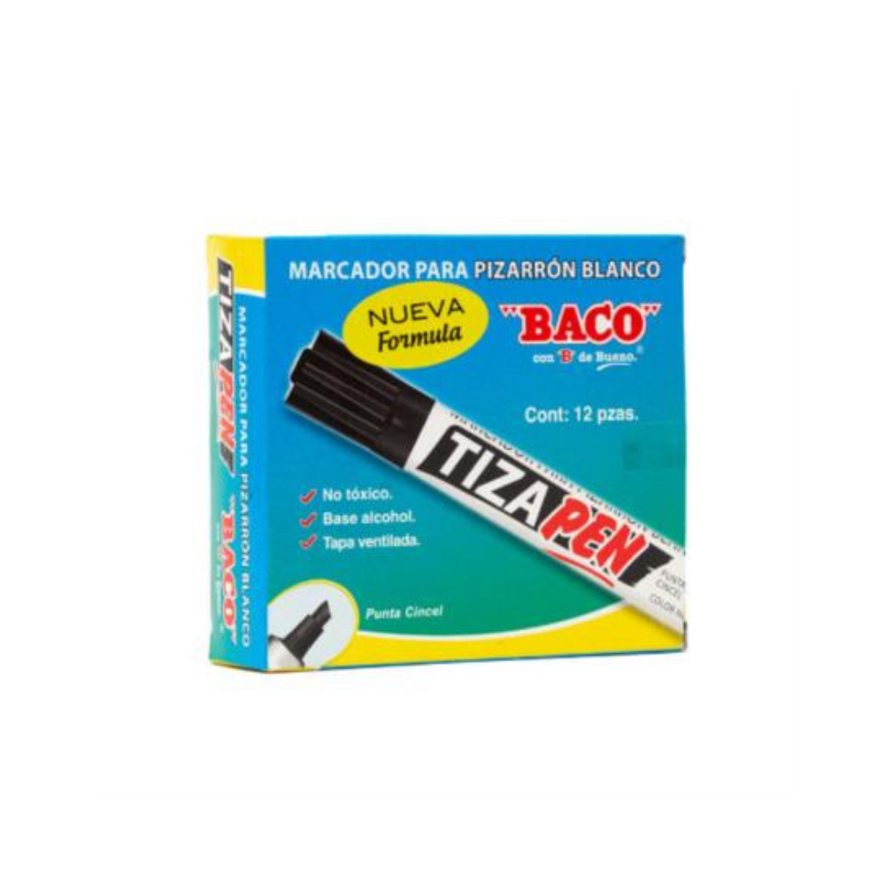 Marcador Baco Tizapen Barril Metálico Negro C/12 Pzas