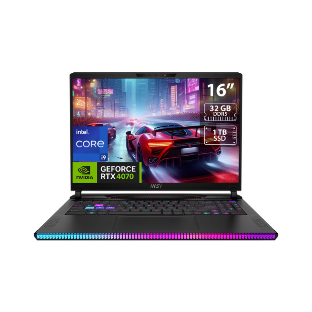 Laptop MSI Raider 16 GE68HX Intel Core I9-14900HX 32GB DDR5 RTX 4070 8GB SSD 1TB NVME FHD 144Hz Win 11 Home RGB retroiluminado