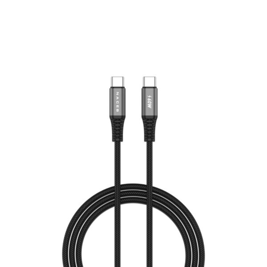 Cable Naceb tipo C a tipo C 60W de 1m color Negro