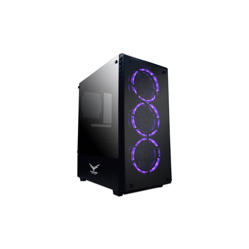 Gabiente gamer Naceb Hydra cristal con 3 ventiladores RGB sin fuente tarjeta Full ATX color Negro