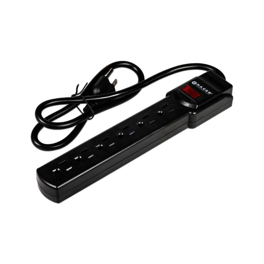 Barra Multicontacto Naceb 6 socket con switch color Negro