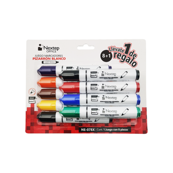 Juego Marcador Nextep Para Pizarron Blanco 8 Colores Punta Gruesa Cincel 4Mm