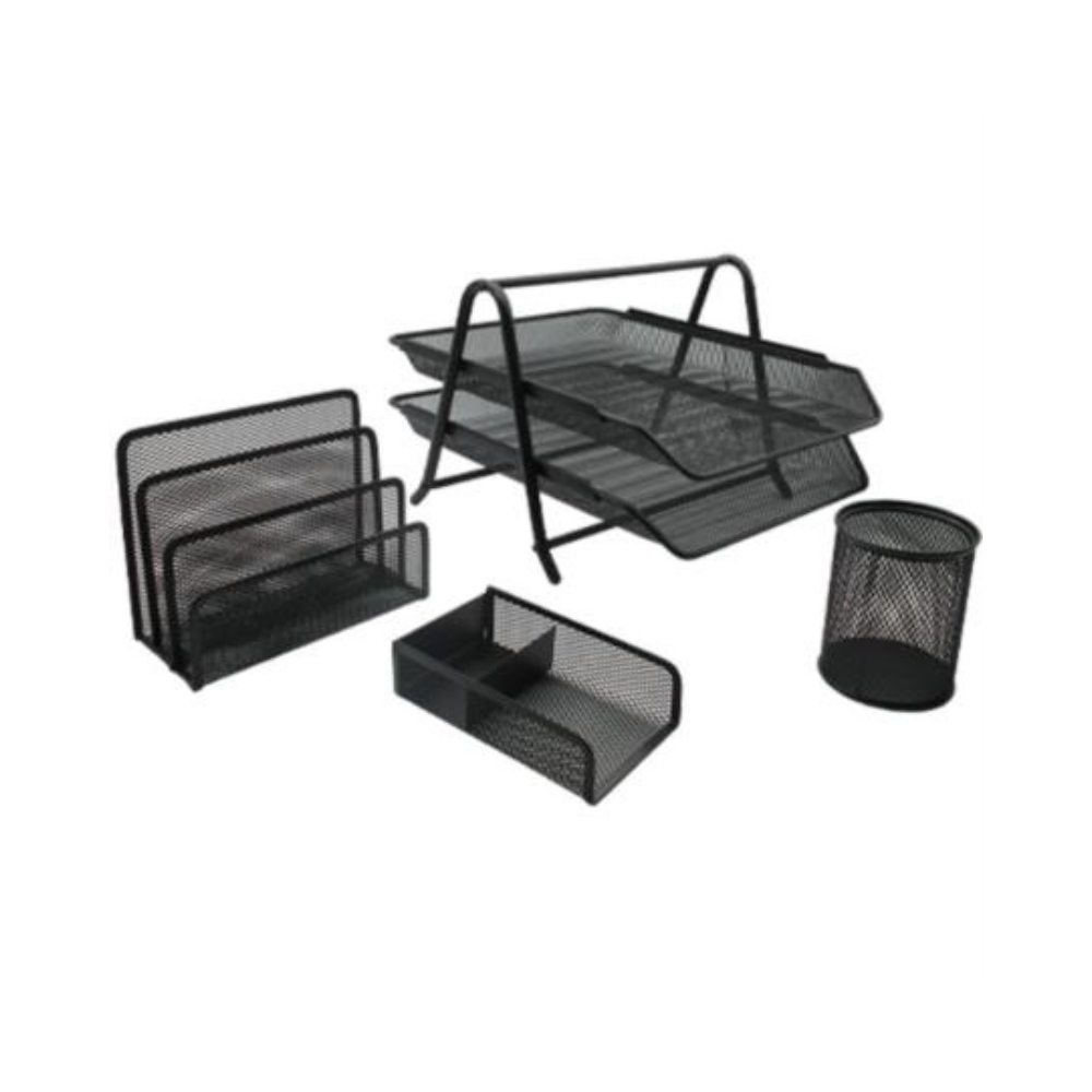 Juego de Charola Organizadora Nextep Malla Metálica 2 Niveles Tipo Oficio con 3 Accesorios