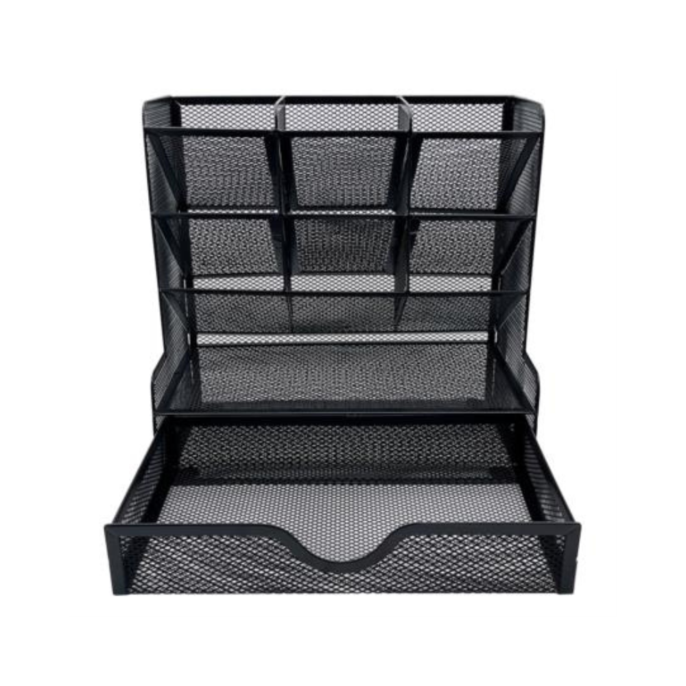 Organizador Nextep Malla Metálica para Escritorio Multi Secciones con Cajón