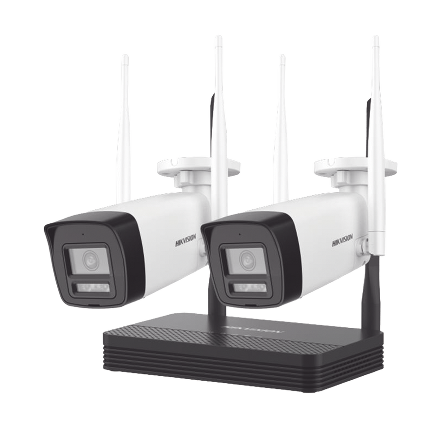 Kit IP Inalámbrico 2 Megapixel 1080p NVS 4 Canales 2 Cámaras Bala para Exterior Lente 2.8mm Dual Light 30m IR + 20m Luz Blanca Audio Bidireccional Micrófono y Bocina Soporta Micro SD 512GB