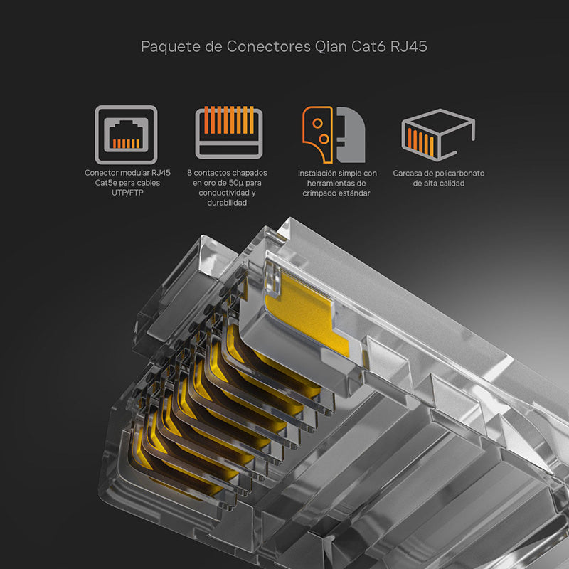 Bote 100Pzas Plug RJ45 Cat6 Qian NW6100 50Micras