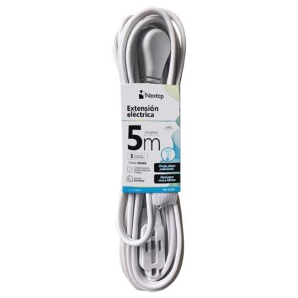 Extensión Eléctrica Nextep Casa/Oficina 16AWG 5m Clavija Plana Blanca
