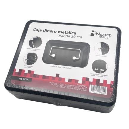 Caja Dinero Nextep Metalica Extra Grande 30 cm Bandeja Con Clips Para 4 Billetes
