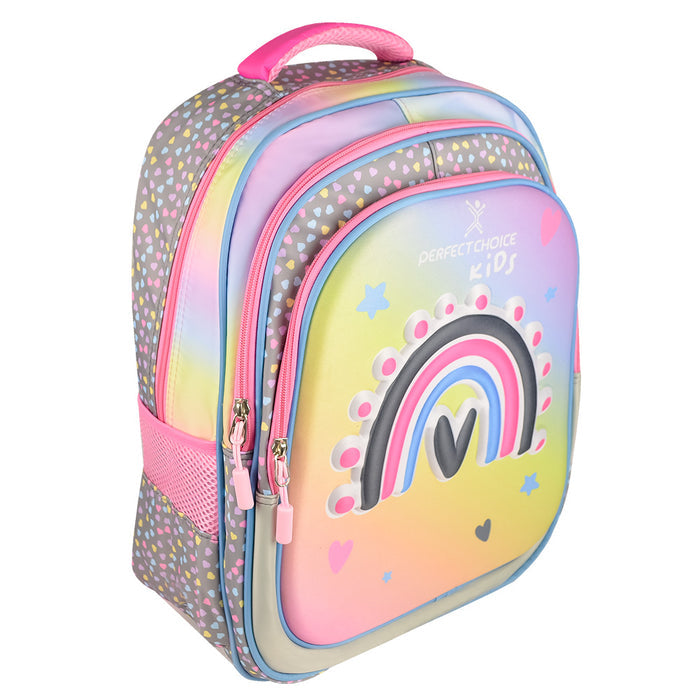Mochila Perfect Choice Explorer rosa escolar para niños diseño de arcoiris modelo PC-084396