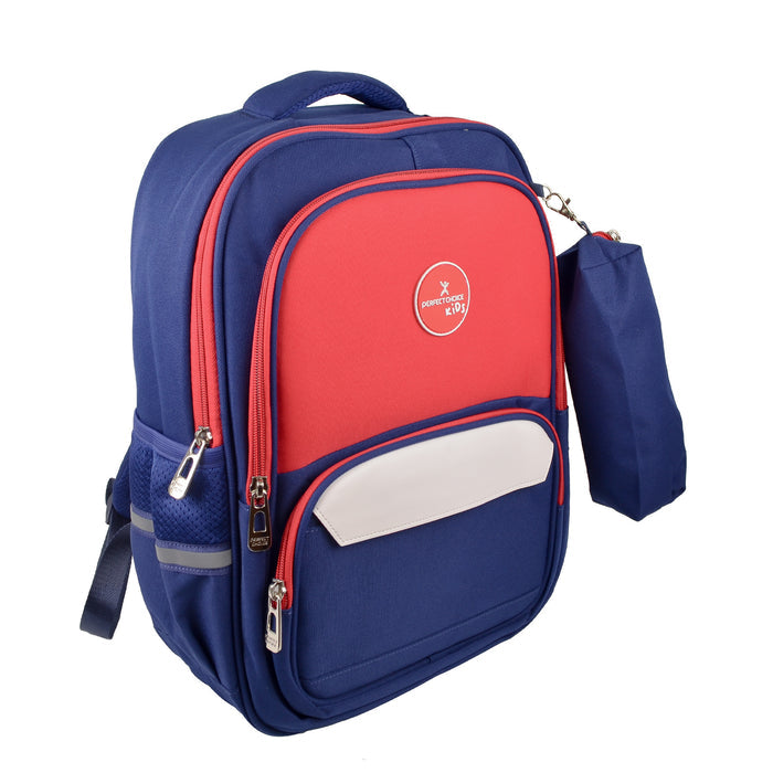 Mochila Escolar Perfect Choice para niños Bookery modelo PC-085232 color Azul con Rojo