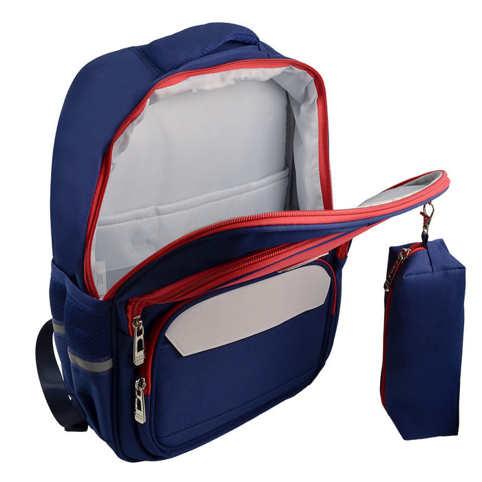 Mochila Escolar Perfect Choice para niños Bookery modelo PC-085232 color Azul con Rojo