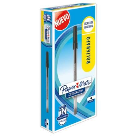 Bolígrafo Papermate Kilométrico Económico Punto Fino 0.7Mm Color Negro Caja C/12 Pzas