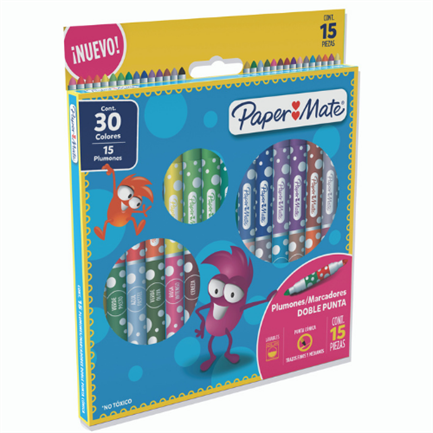Plumones Papermate Doble Punta Colores Surtidos C/15X30