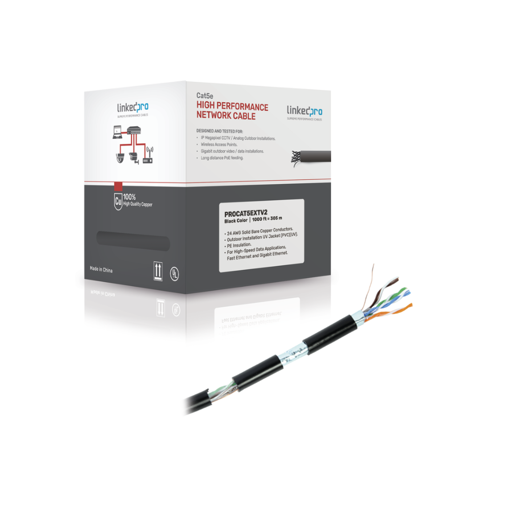 Bobina de Cable FTP Cat5E 305m Negro Blindado UL Intemperie