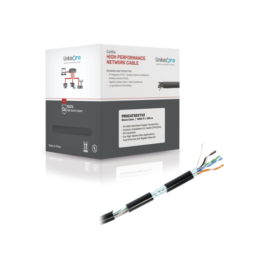 Bobina de Cable FTP Cat5E 305m Negro Blindado UL Intemperie