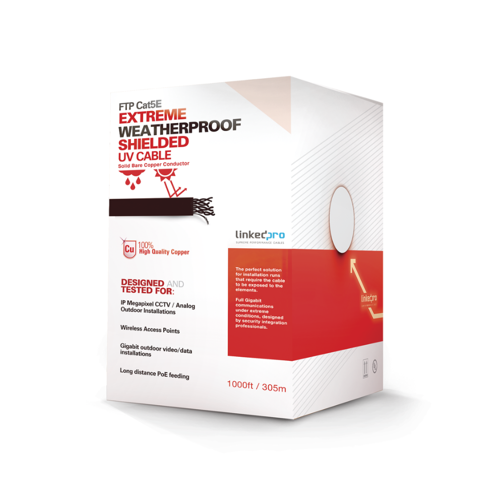 Bobina de Cable FTP Cat5E 152m Negro Blindado UL Intemperie CCTV y Redes