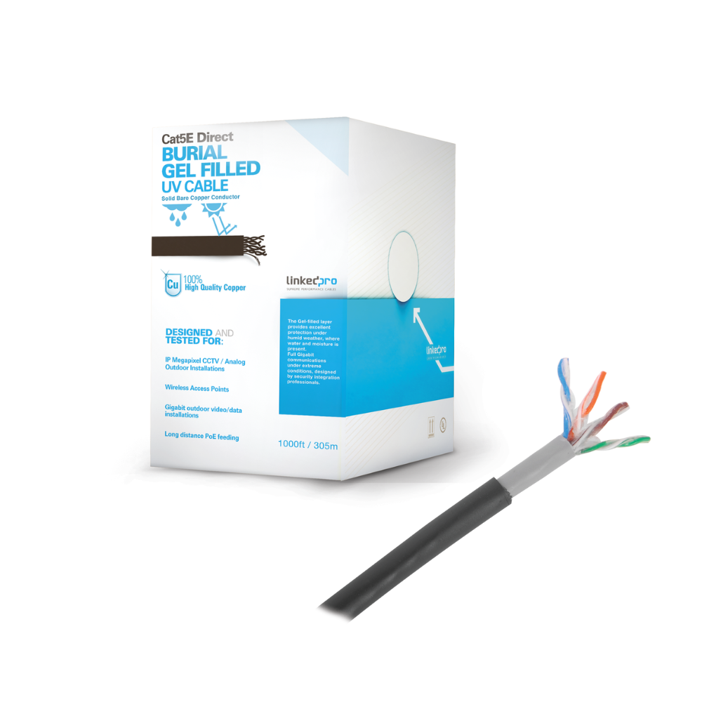 Bobina de Cable UTP Cat5E 305m Negro Doble Forro Gel Intemperie UL