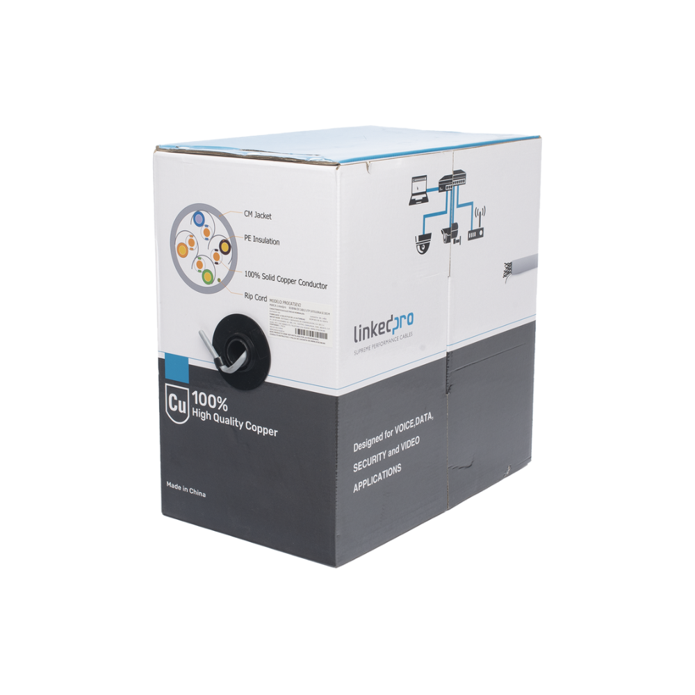 Bobina de Cable UTP Cat5E 305m Gris Alto Desempeño UL Interior CCTV y Redes