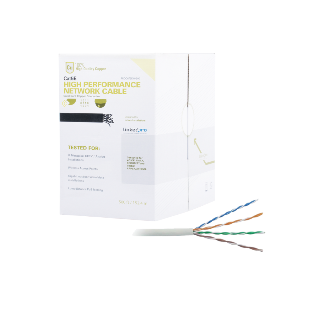 Cable Cat5E 152.5m Blanco Alto Rendimiento ETL UL Interior CCTV y Redes