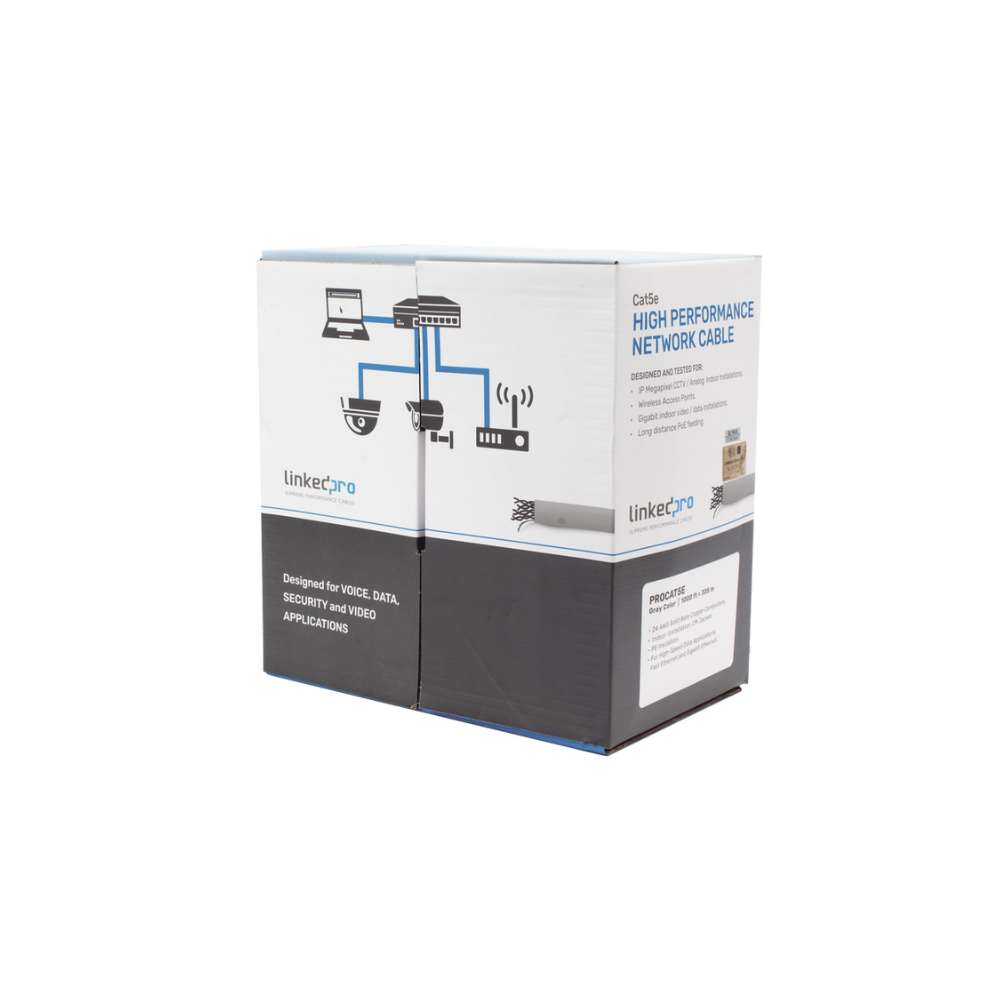 Bobina de Cable UTP Cat5E 305m Gris, Alto Desempeño UL para Interior