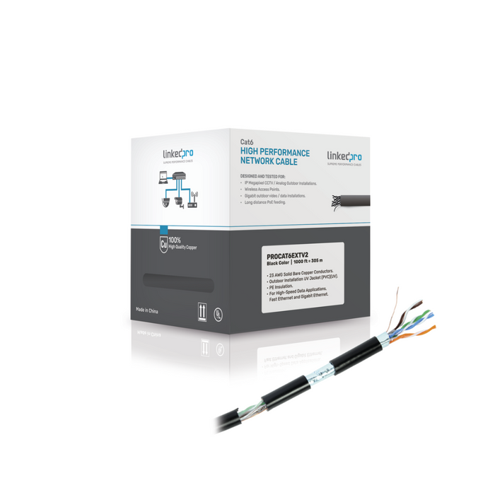 Bobina de Cable FTP Cat6+ 305m Negro Blindado Exterior Climas Extremos UL