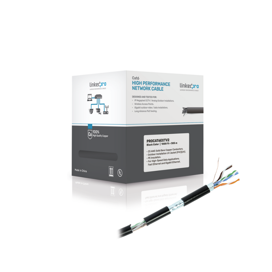 Bobina de Cable FTP Cat6+ 305m Negro Blindado Exterior Climas Extremos UL
