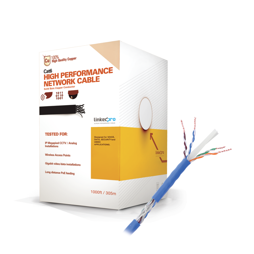 Bobina de Cable UTP Cat6+ 305m Azul CM 23 AWG Alto Rendimiento UL